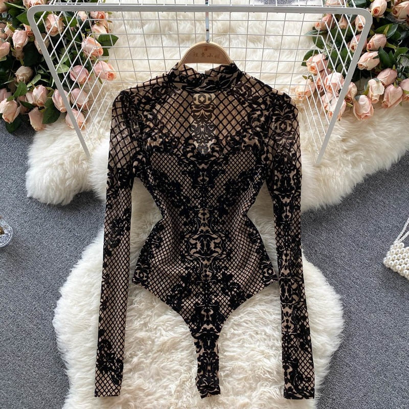 Come Back To You Black Lace Long Sleeve Bodysuit