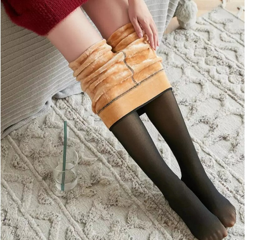 Sexy-in-Winter Fleece Lined Leggings Mesh Black Stockings Women's