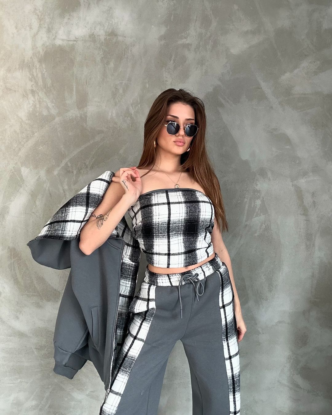 Cindy Plaid Jogger Set