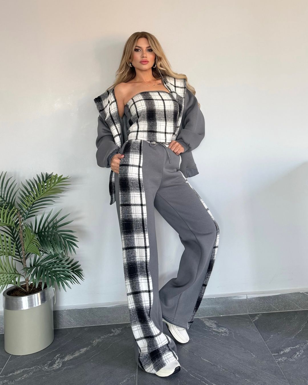 Cindy Plaid Jogger Set