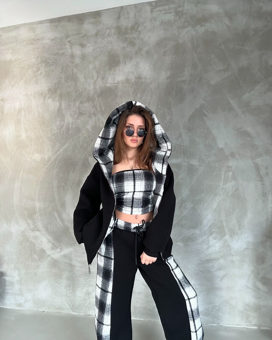 Cindy Plaid Jogger Set