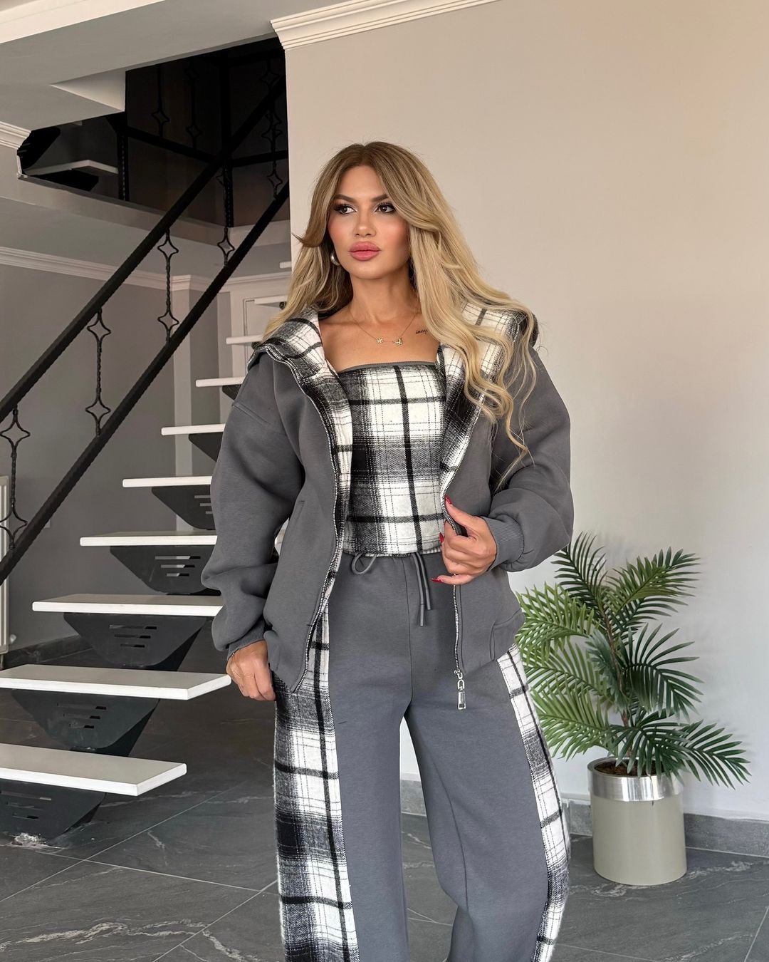 Cindy Plaid Jogger Set