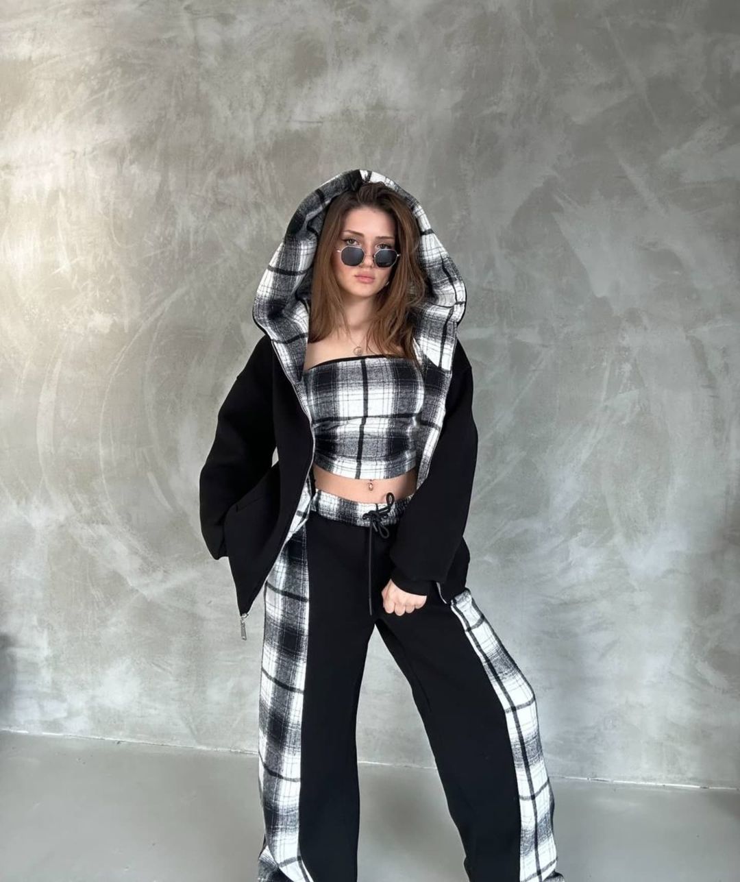 Cindy Plaid Jogger Set