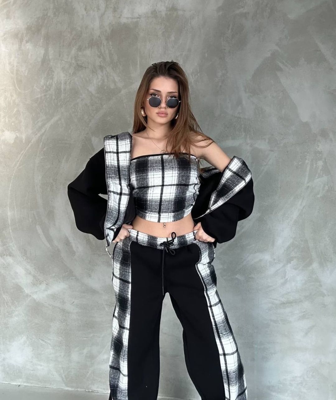 Cindy Plaid Jogger Set