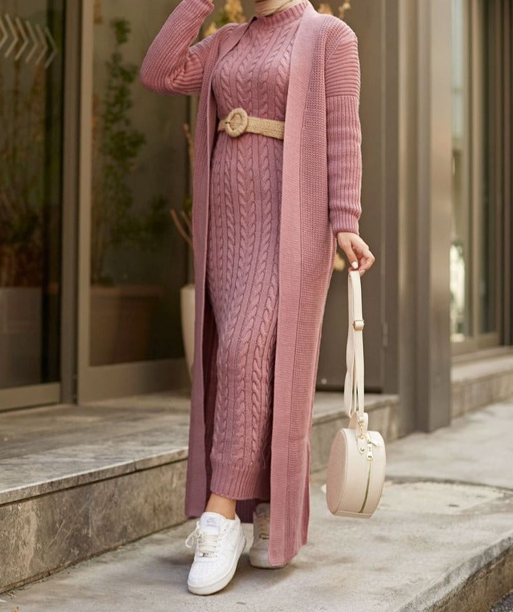 Selena Luxury Woolen Dress with Long Cardigan – TrenBee