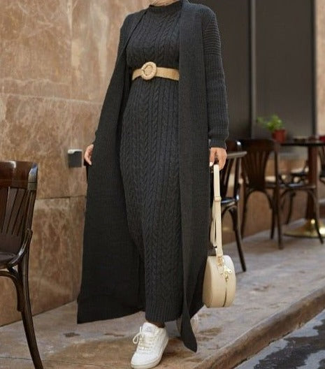 Selena Luxury Woolen Dress with Long Cardigan – TrenBee