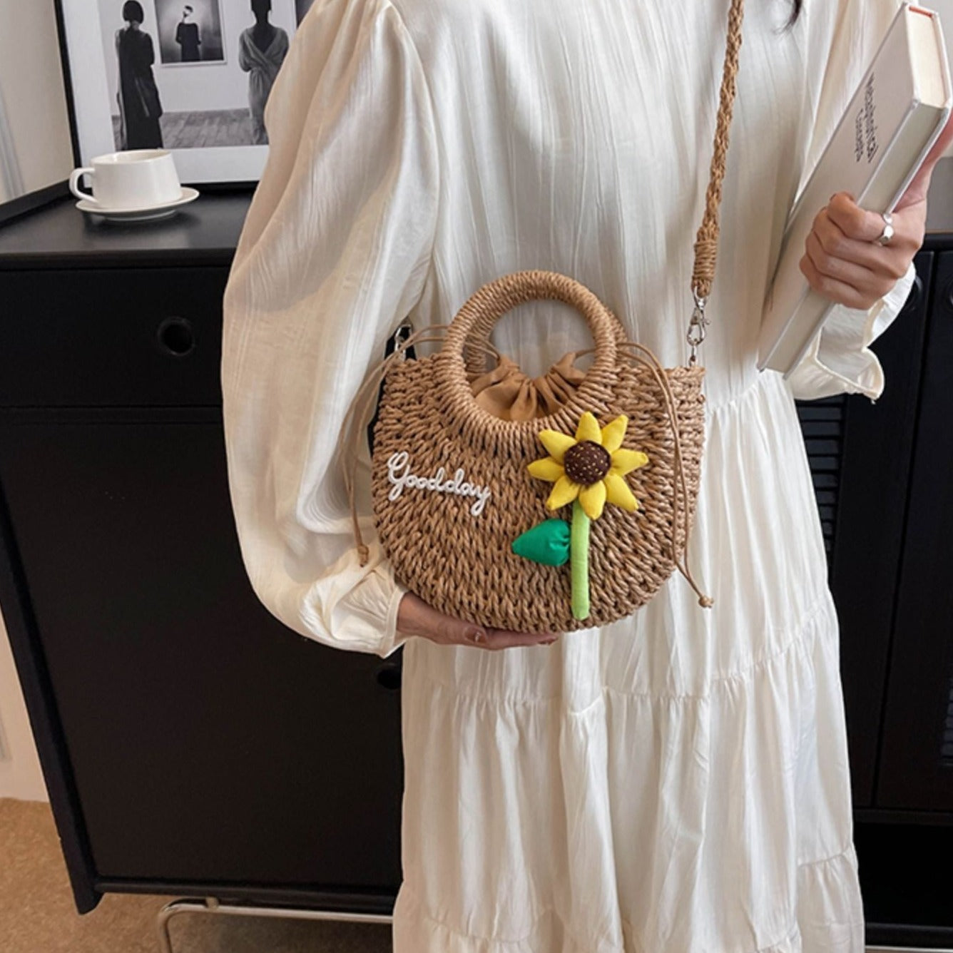 Goodday Tote Bag with Woven Straw detailing