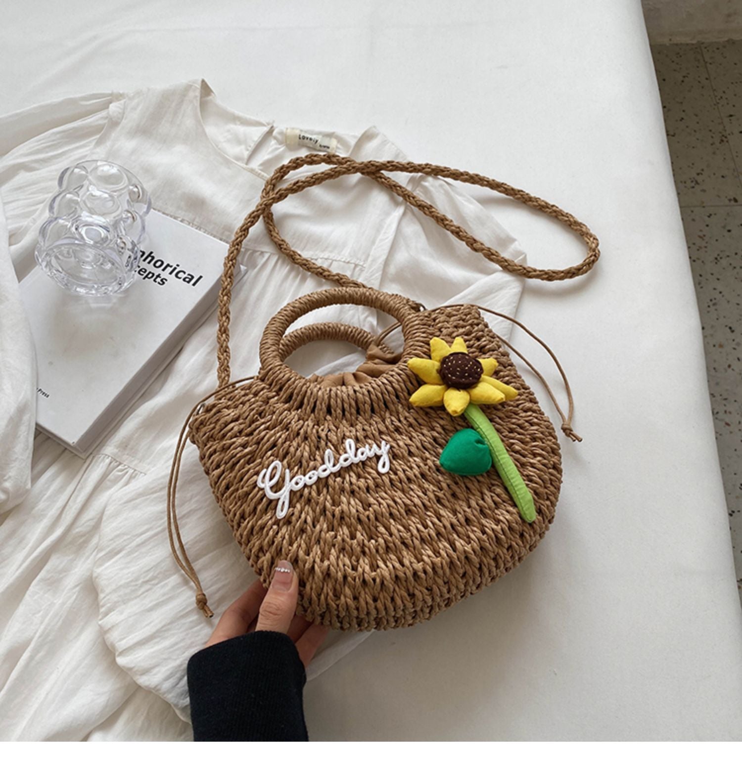 Goodday Tote Bag with Woven Straw detailing