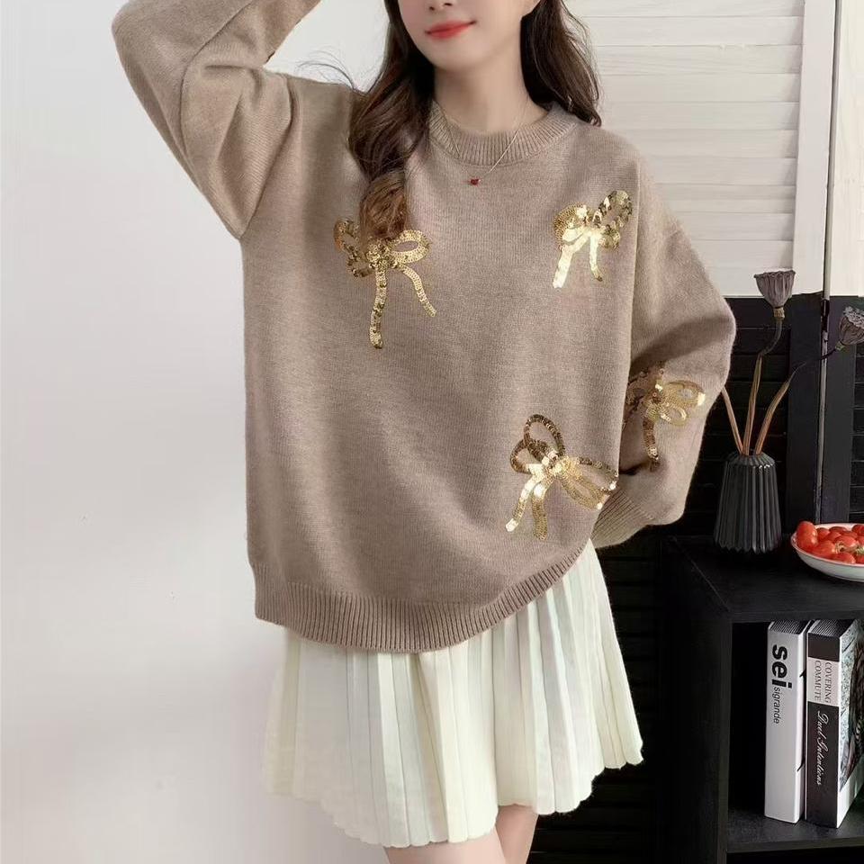 Crystella 3D Sequinned Bow detailing Sweaters