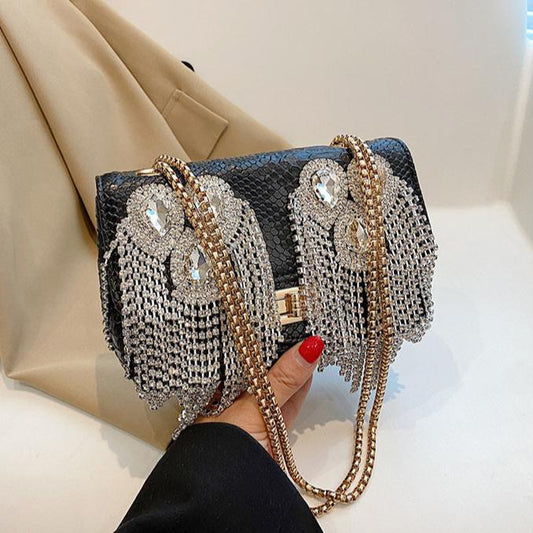 Luxury Leather Diamond Tassel Bag