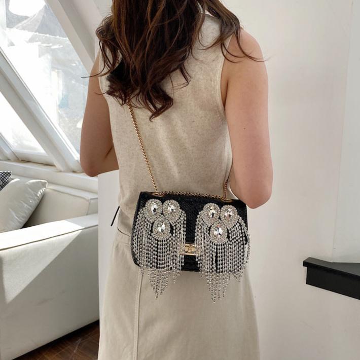 Luxury Leather Diamond Tassel Bag