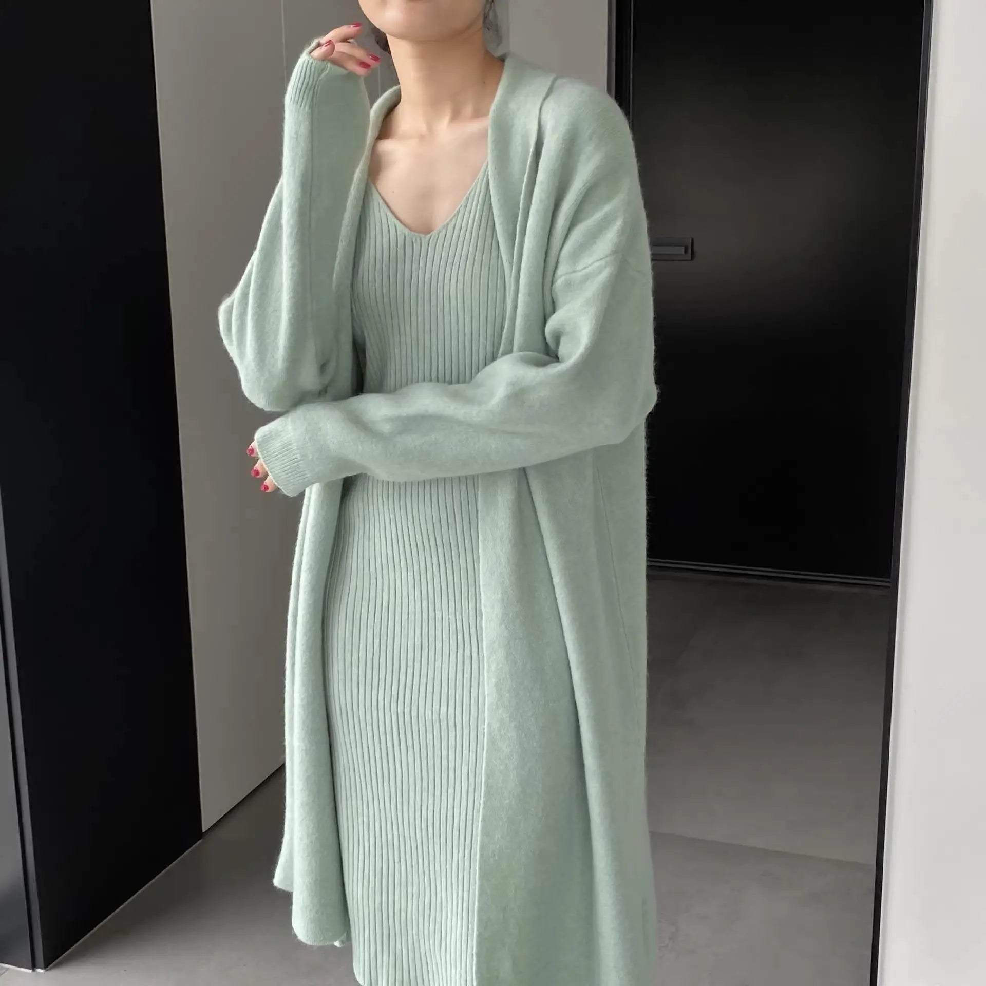 Ferria Luxury Woolen Dress with Cardigan