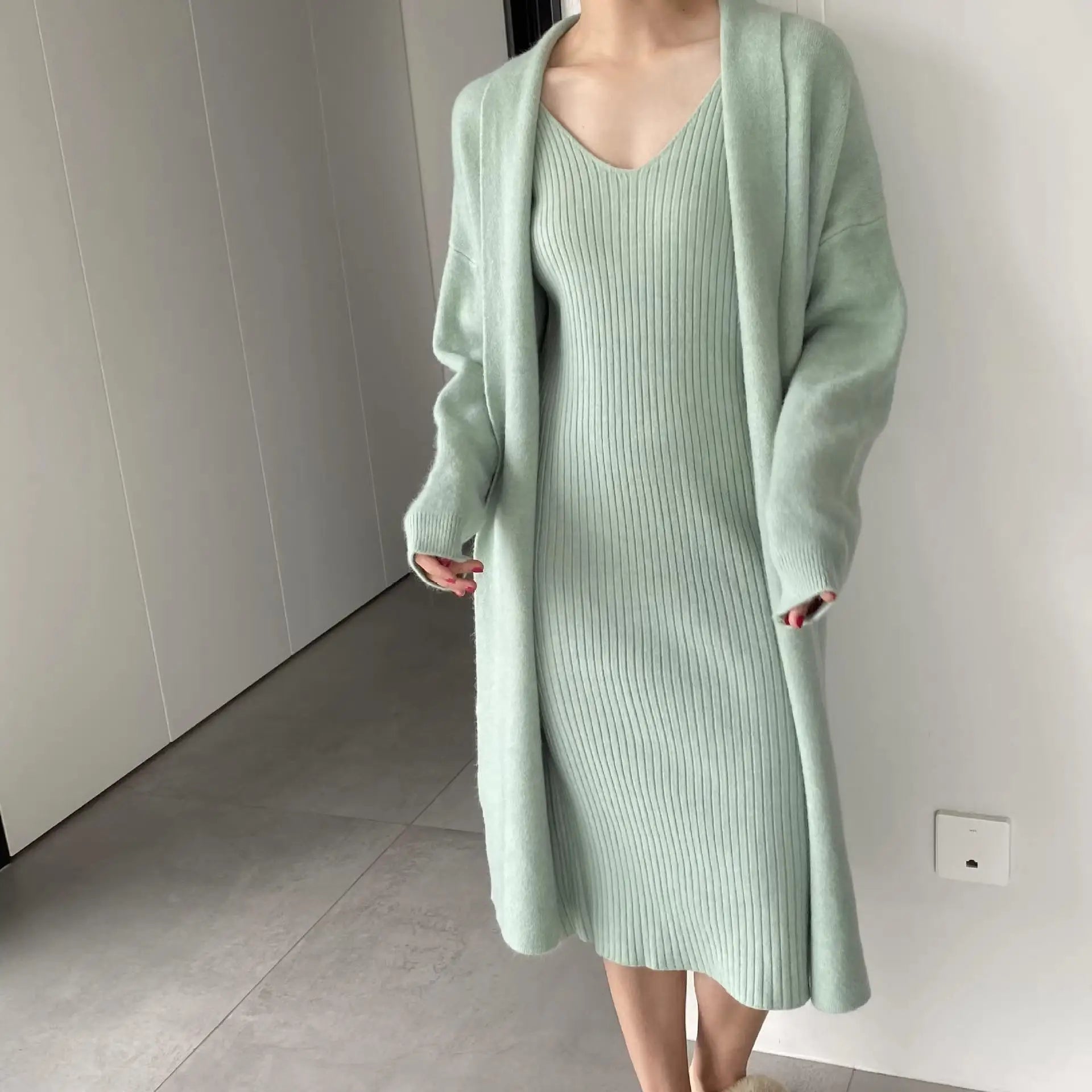 Ferria Luxury Woolen Dress with Cardigan