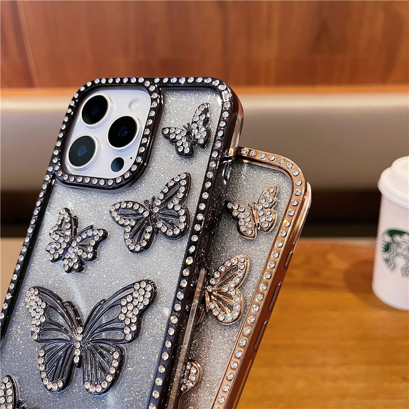 3D Bling Butterfly Quicksand Gradient Shockproof Mobile Case