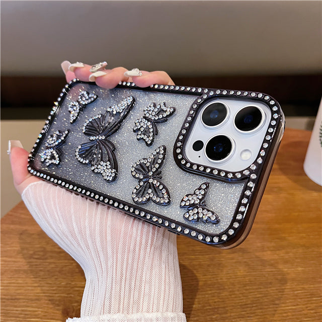 3D Bling Butterfly Quicksand Gradient Shockproof Mobile Case