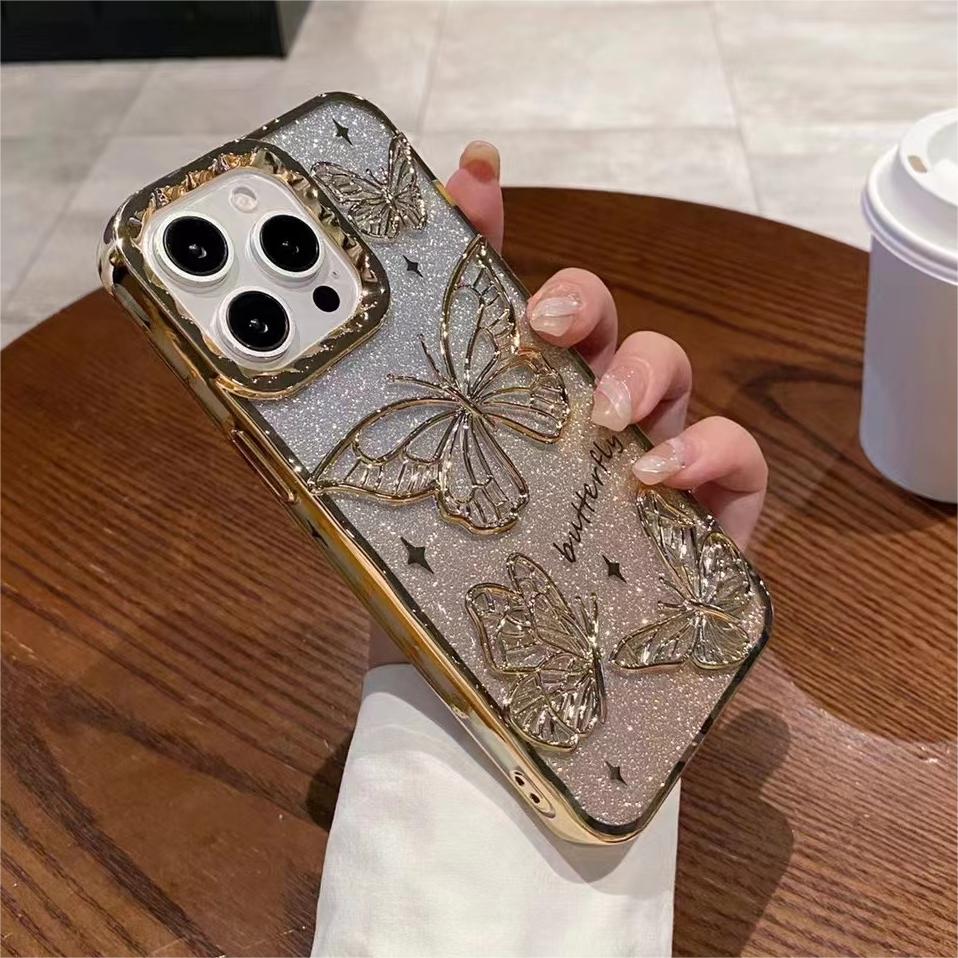 3D Bling Butterfly Quicksand Gradient Shockproof Mobile Case