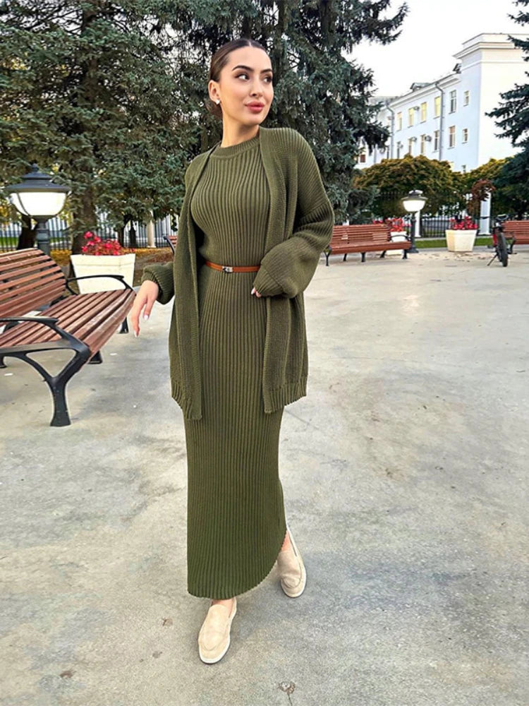 Sumaya Luxury Woolen Dress with Cardigan