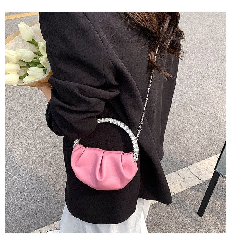 Luxury Rhinestone Handle Designer Hand Bag