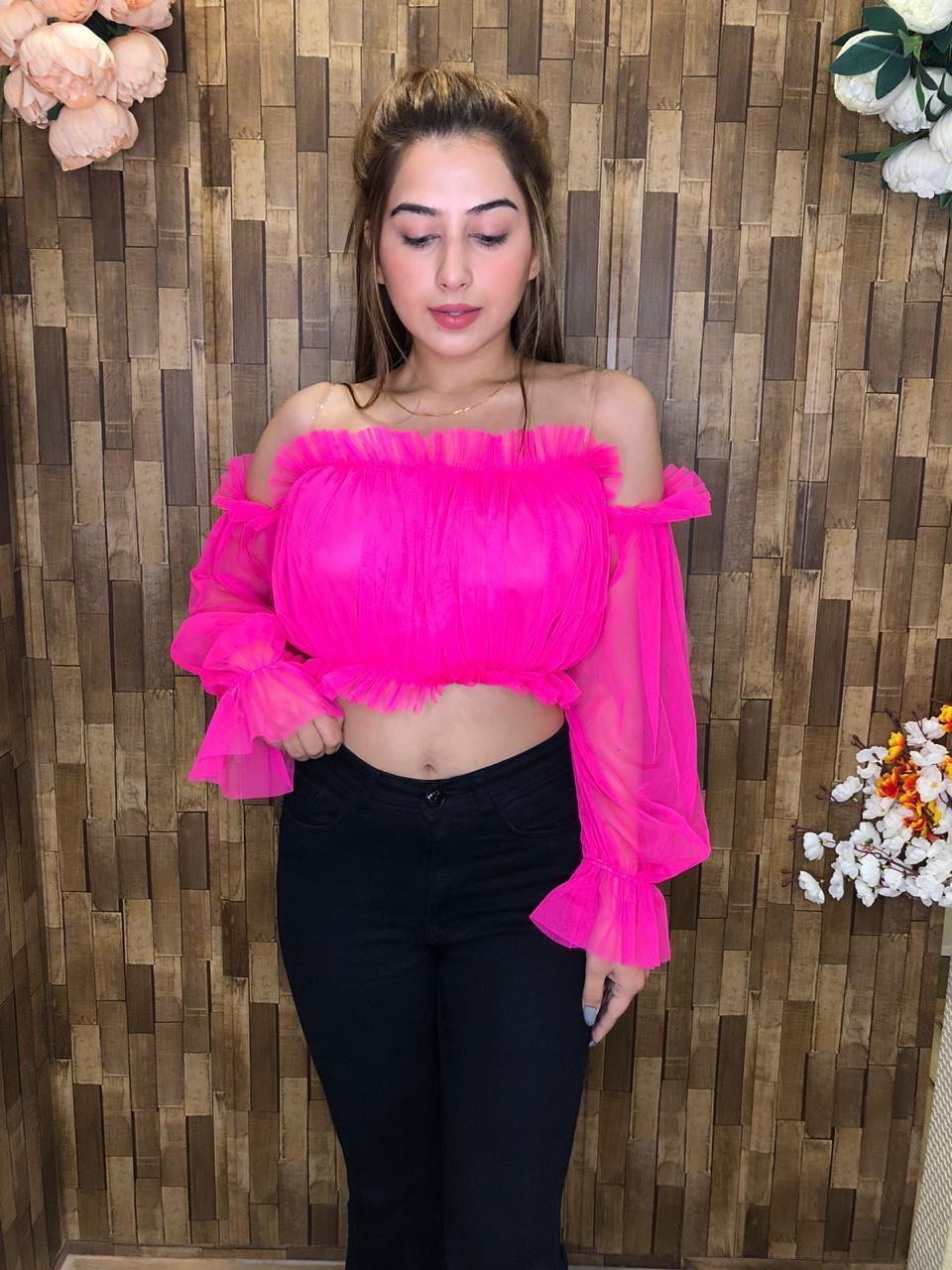 Stacie ruffle Bardot crop top