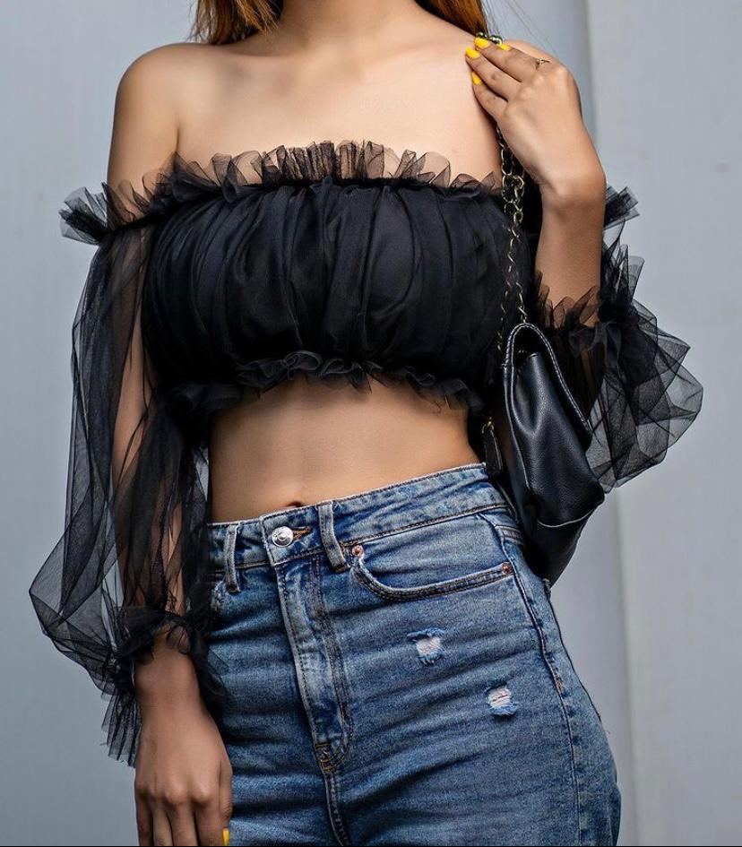 Stacie ruffle Bardot crop top